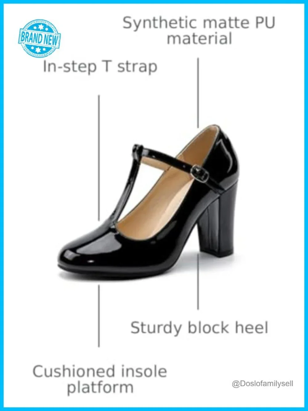 Women's T-Strap Mary Jane Pumps Chunky Heel Round Toe Dress Shoes